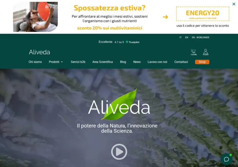Schermata della pagina offerta di Aliveda
