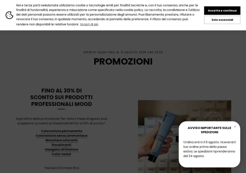 Schermata della pagina offerta di Mood