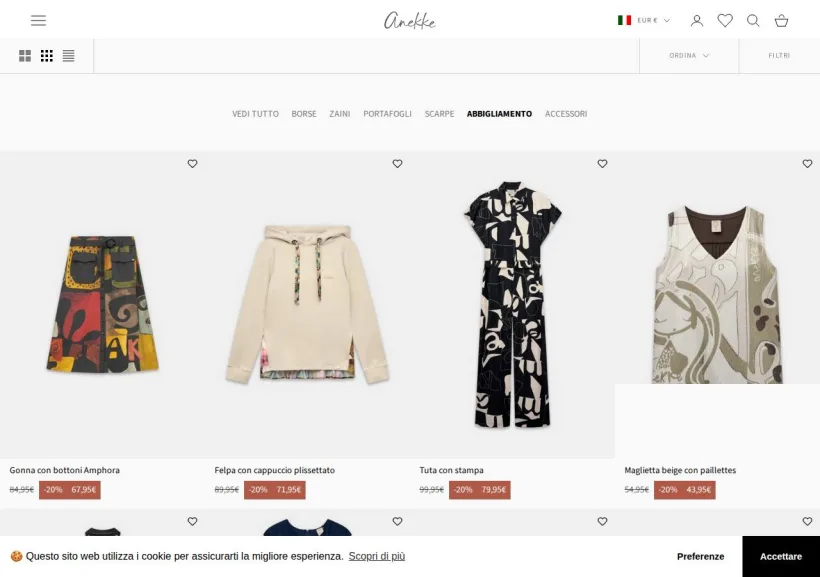 Schermata della pagina offerta di Anekke