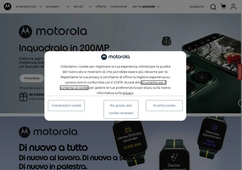 Schermata della pagina offerta di Motorola