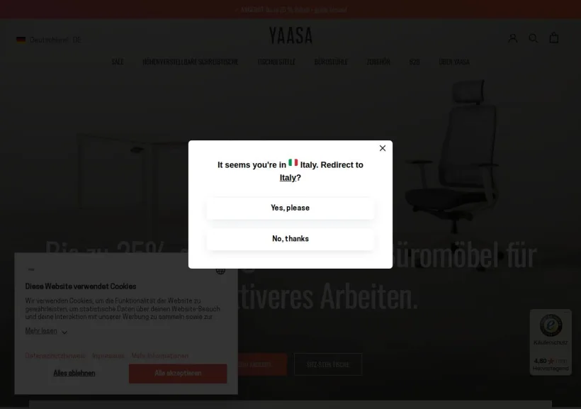 Schermata della pagina offerta di YAASA