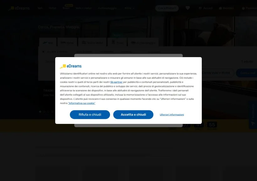Schermata della pagina offerta di eDreams
