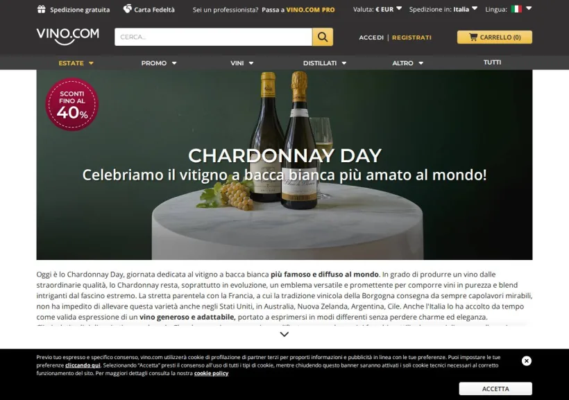 Schermata della pagina offerta di Vino.com