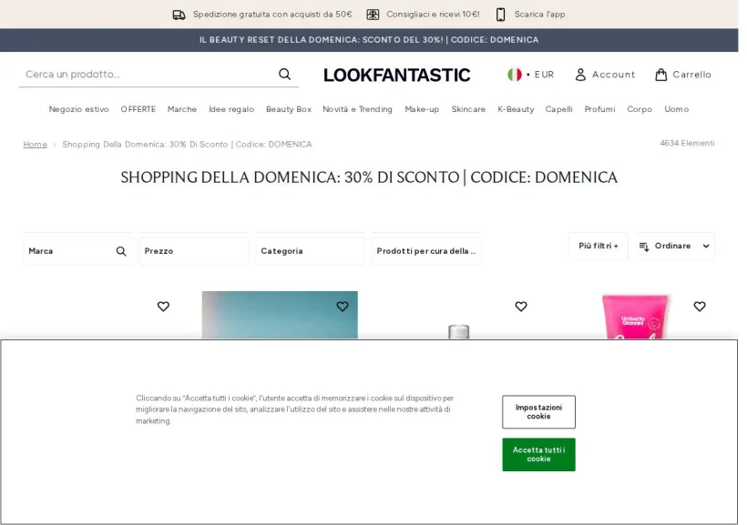 Schermata della pagina offerta di Look Fantastic