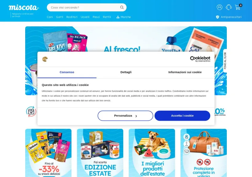 Schermata della pagina offerta di Miscota