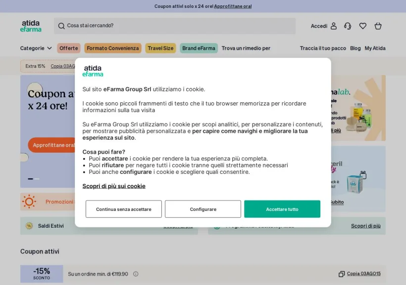 Schermata della pagina offerta di eFarma