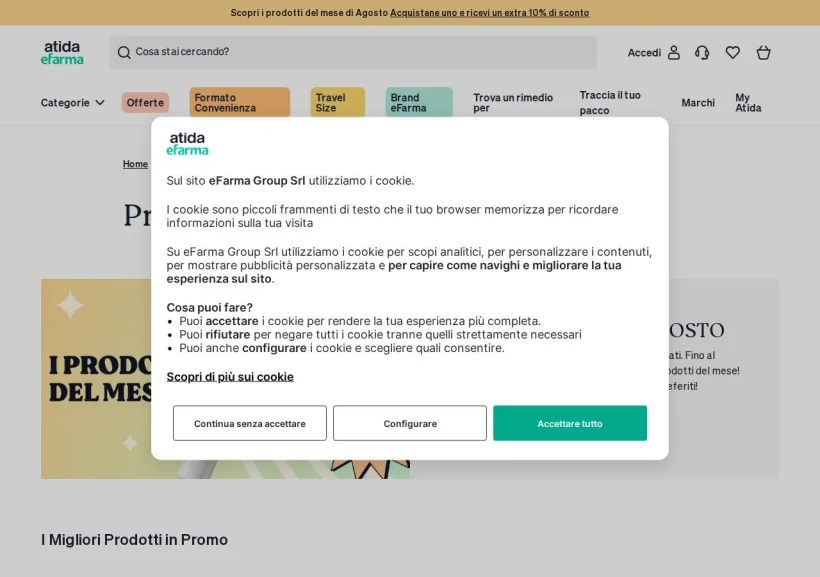 Schermata della pagina offerta di eFarma
