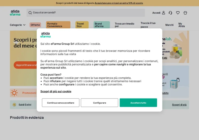 Schermata della pagina offerta di eFarma