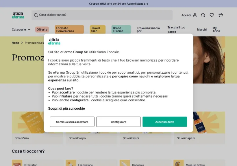 Schermata della pagina offerta di eFarma