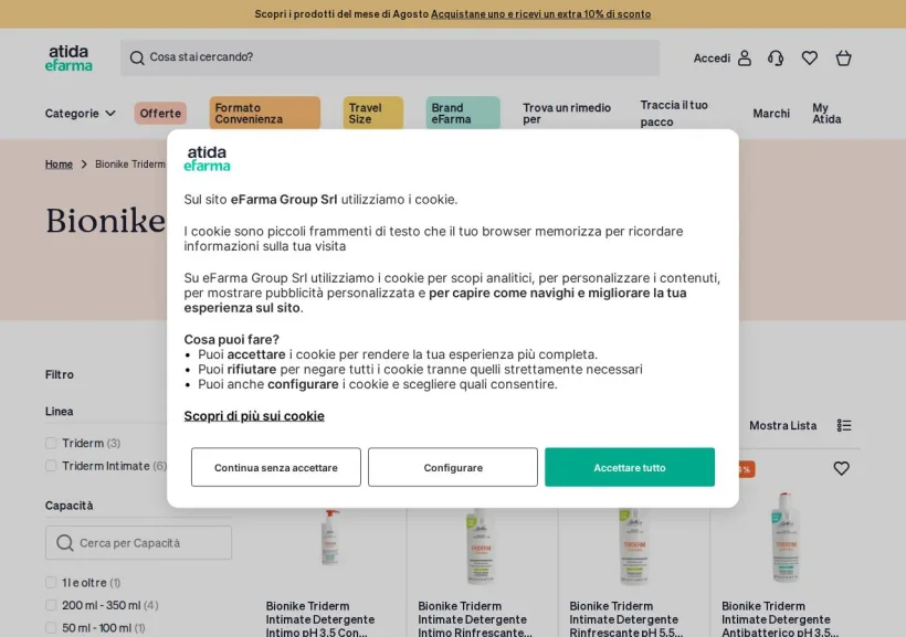 Schermata della pagina offerta di eFarma