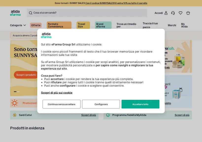 Schermata della pagina offerta di eFarma