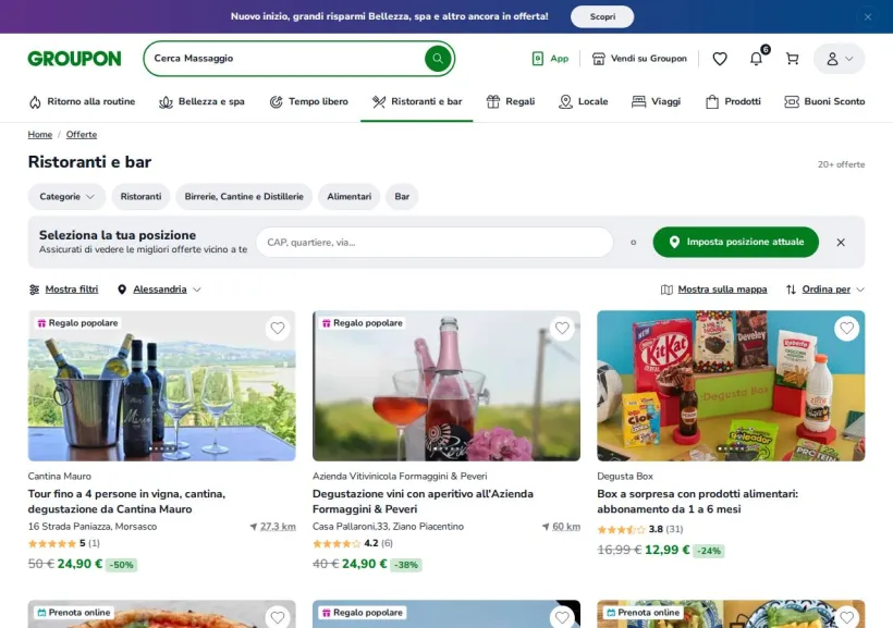 Schermata della pagina offerta di Groupon
