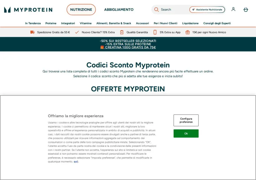 Schermata della pagina offerta di MyProtein