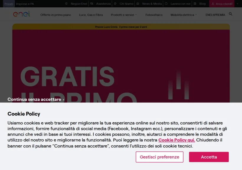Schermata della pagina offerta di Enel Energia