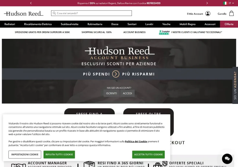 Schermata della pagina offerta di Hudson Reed