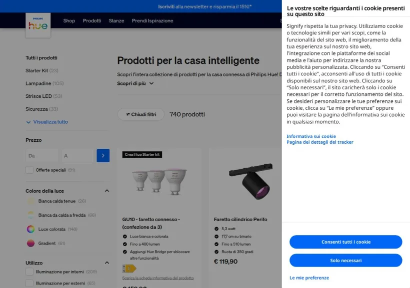 Schermata della pagina offerta di Philips Hue