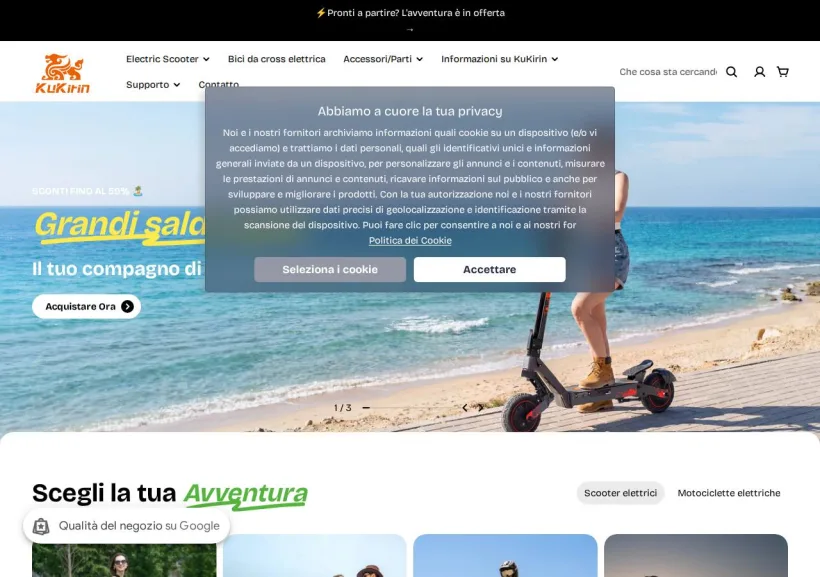 Schermata della pagina offerta di KuKirin-scooter
