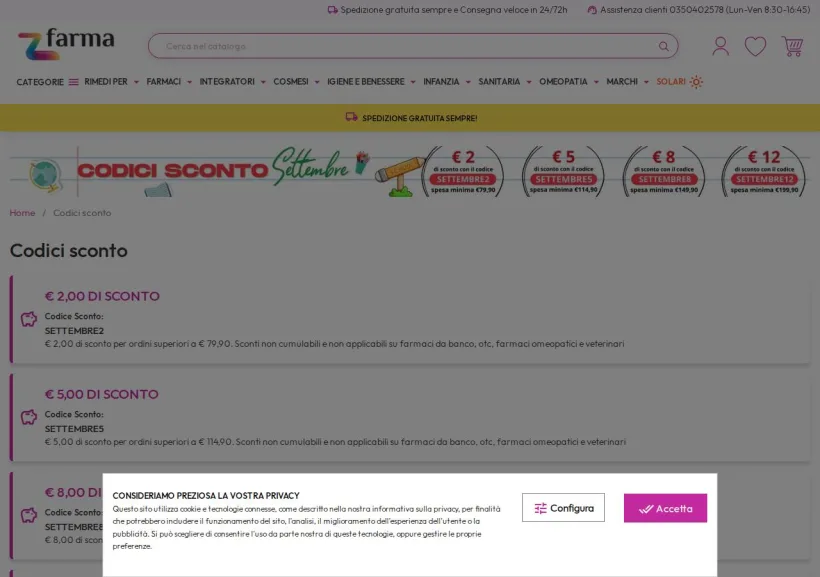 Schermata della pagina offerta di ZFARMA