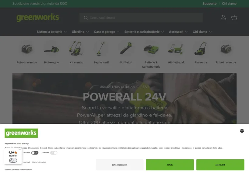 Schermata della pagina offerta di Greenworks