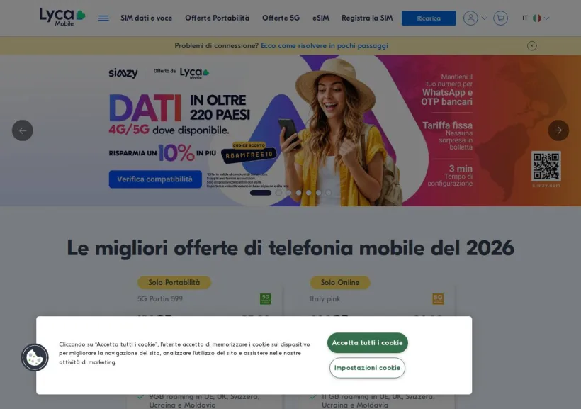 Schermata della pagina offerta di Lycamobile
