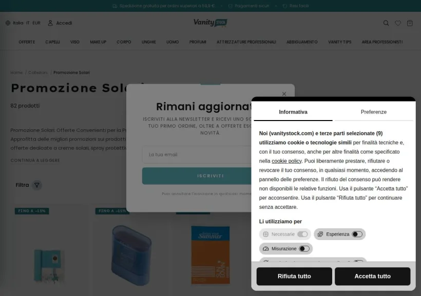 Schermata della pagina offerta di VanityStock.com