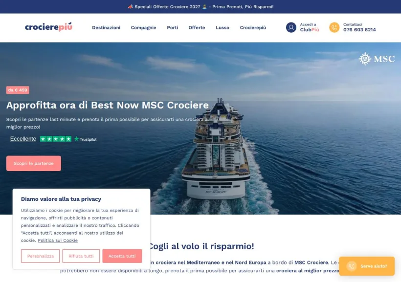 Schermata della pagina offerta di Crocierepiù 