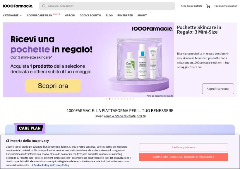 Schermata della pagina offerta di 1000Farmacie