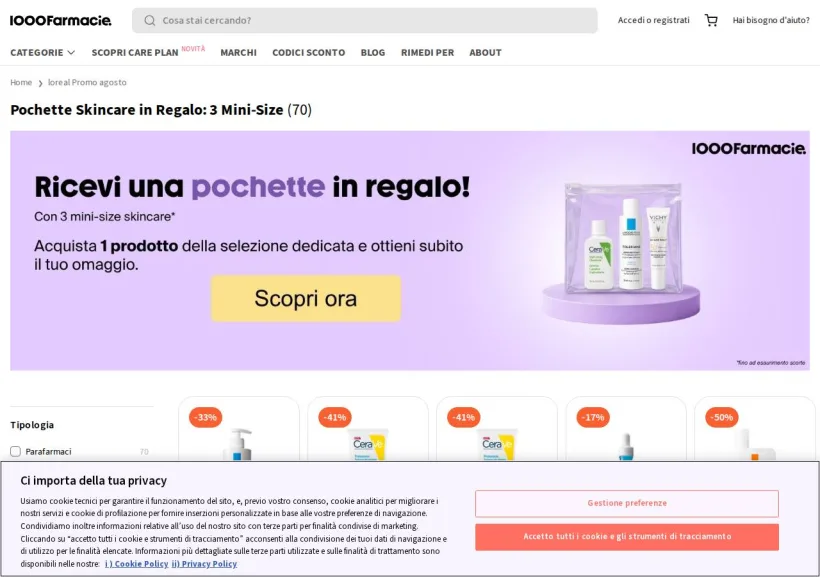 Schermata della pagina offerta di 1000Farmacie