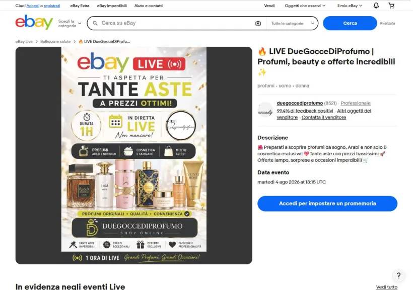 Schermata della pagina offerta di eBay