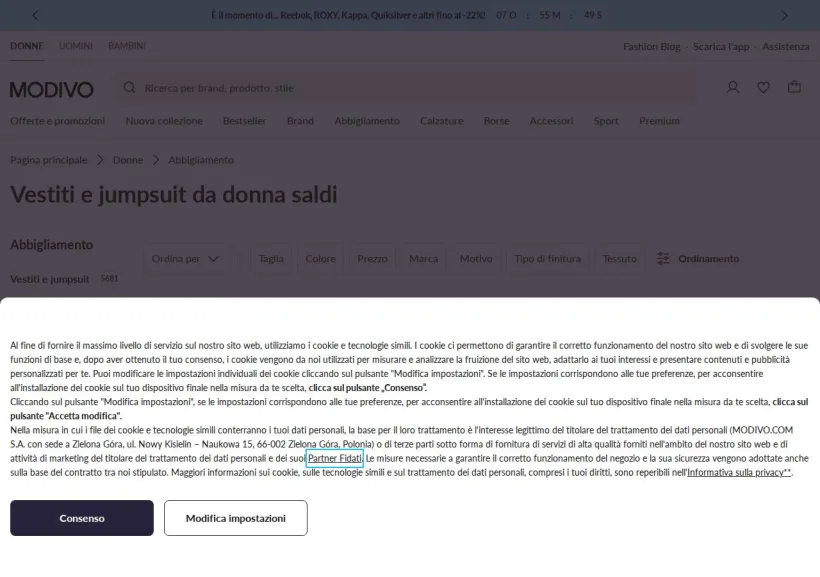 Schermata della pagina offerta di Modivo
