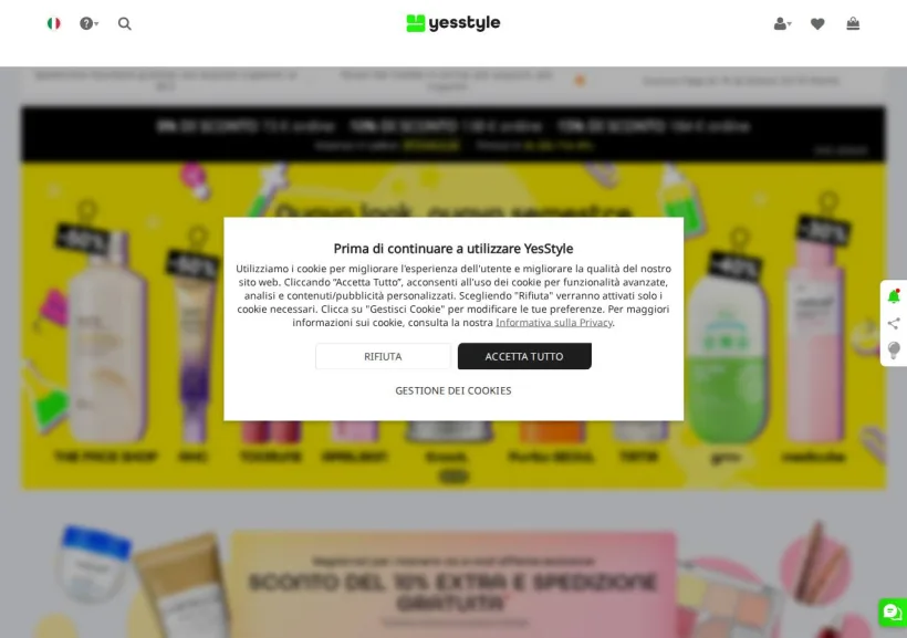 Schermata della pagina offerta di YesStyle