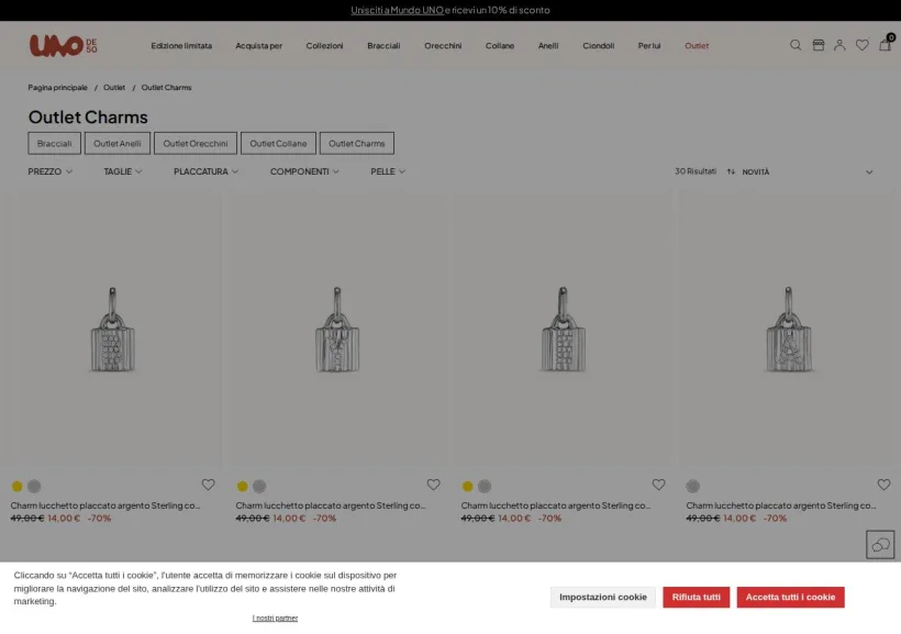 Schermata della pagina offerta di UNOde50