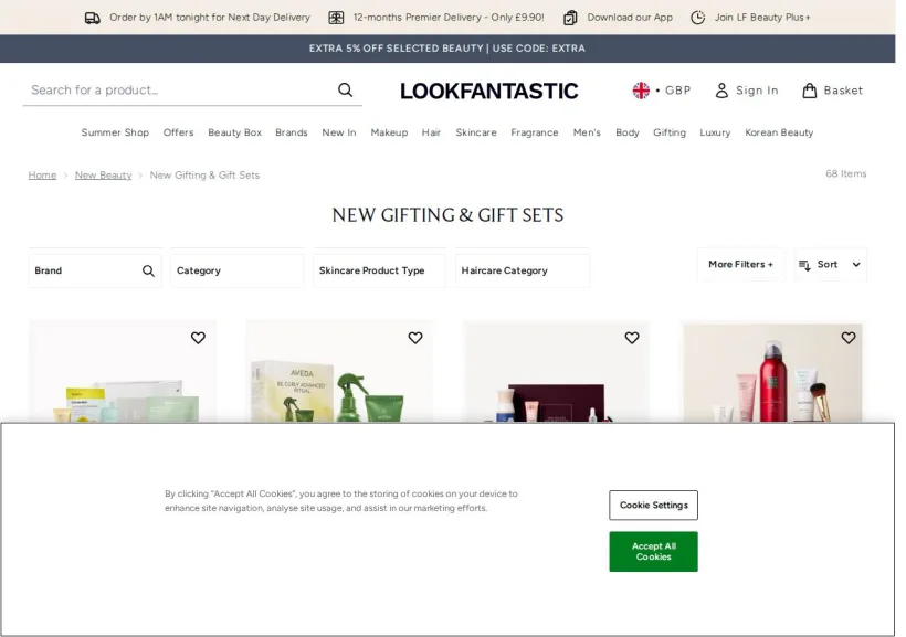 Schermata della pagina offerta di Look Fantastic
