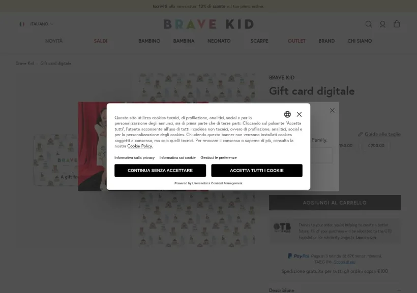 Schermata della pagina offerta di Bravekid