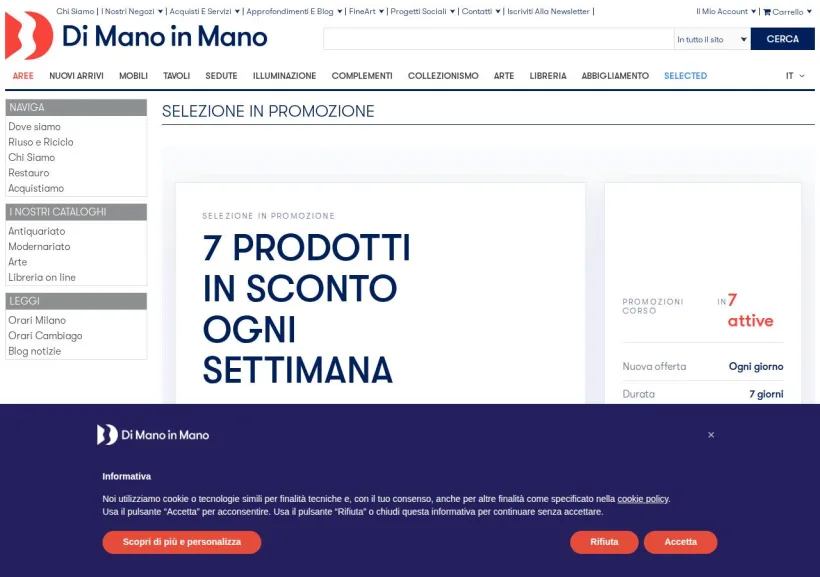 Schermata della pagina offerta di Di Mano in Mano IT