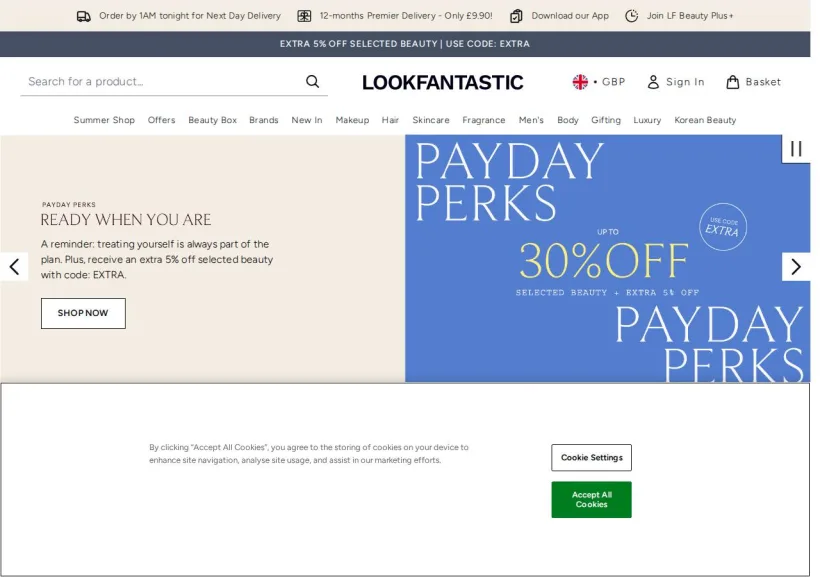 Schermata della pagina offerta di Look Fantastic
