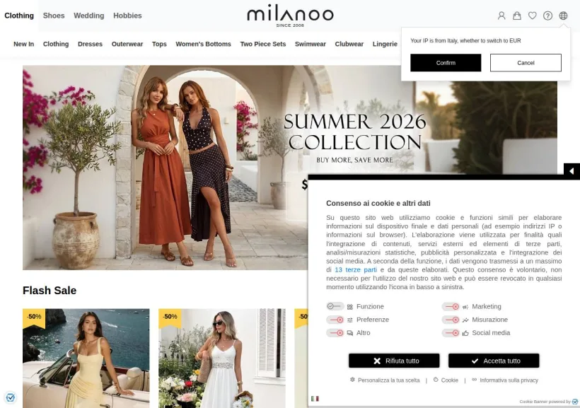 Schermata della pagina offerta di Milanoo