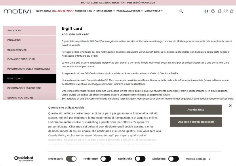 Schermata della pagina offerta di Motivi