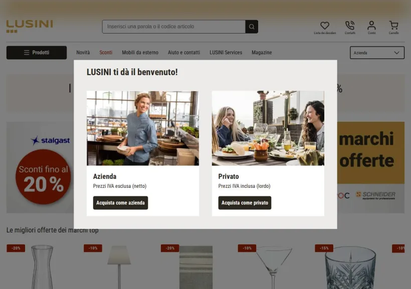 Schermata della pagina offerta di Lusini
