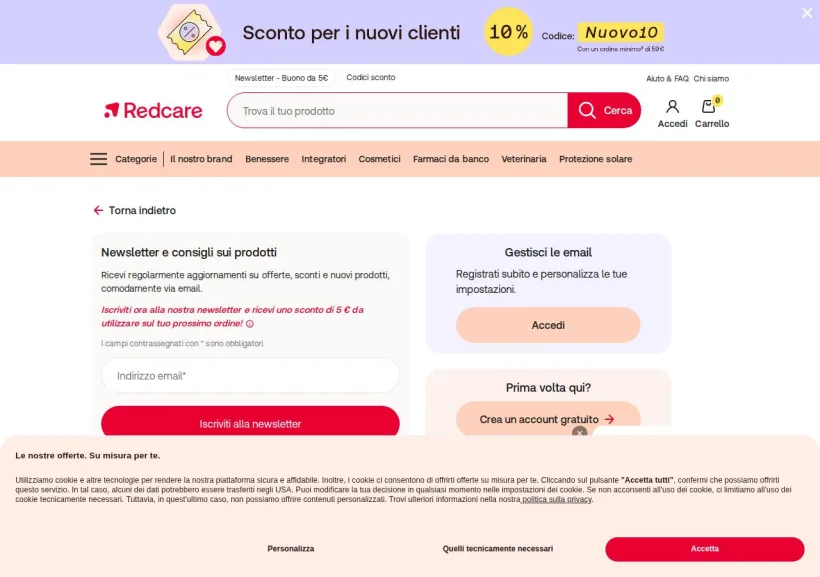 Schermata della pagina offerta di Shop Farmacia