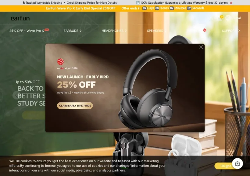 Schermata della pagina offerta di Earfun, Inc