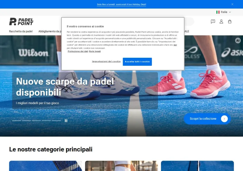 Schermata della pagina offerta di Padel-Point
