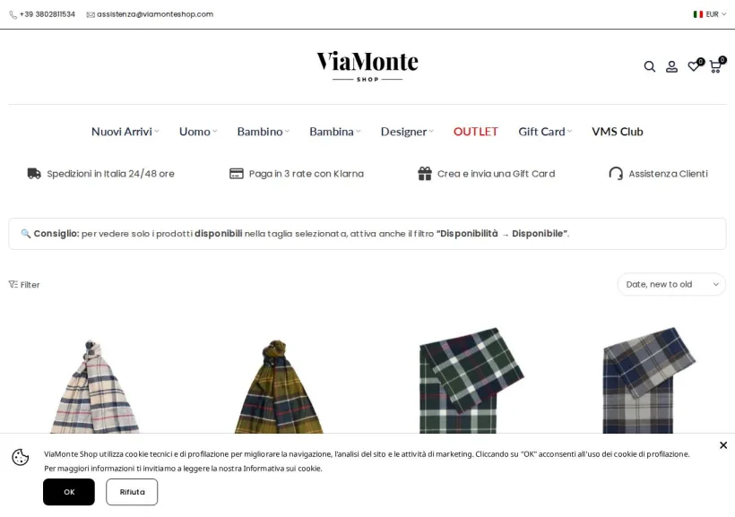 Schermata della pagina offerta di Via Monte Shop