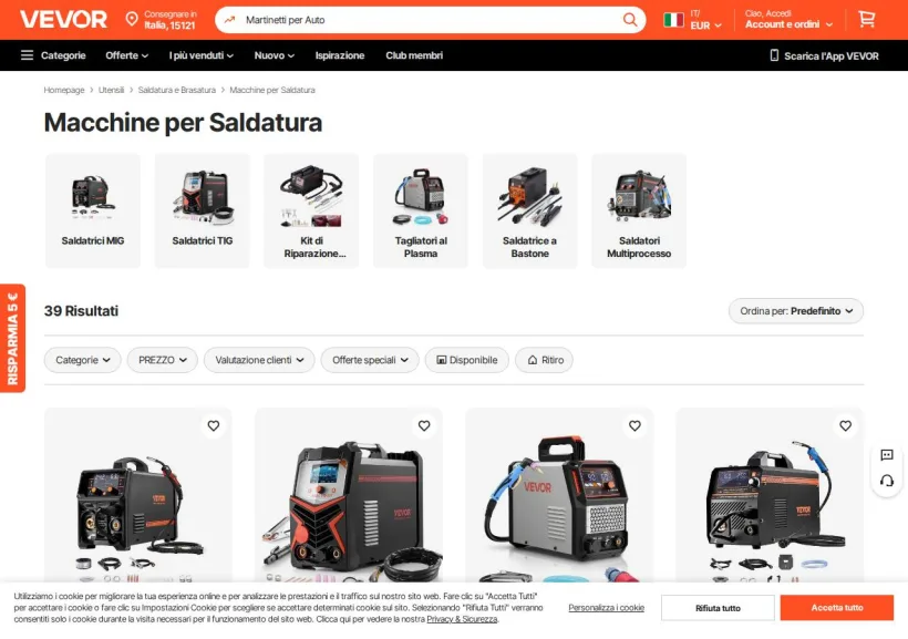 Schermata della pagina offerta di Vevor