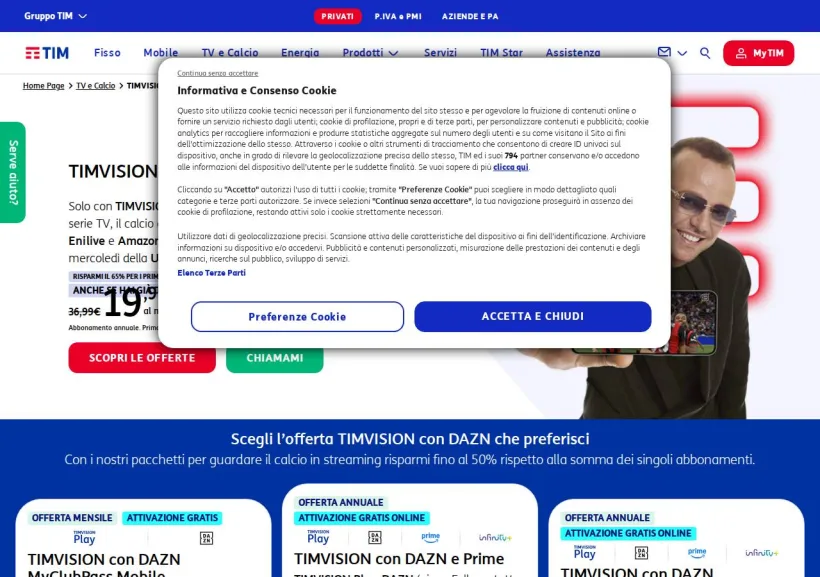 Schermata della pagina offerta di TIM