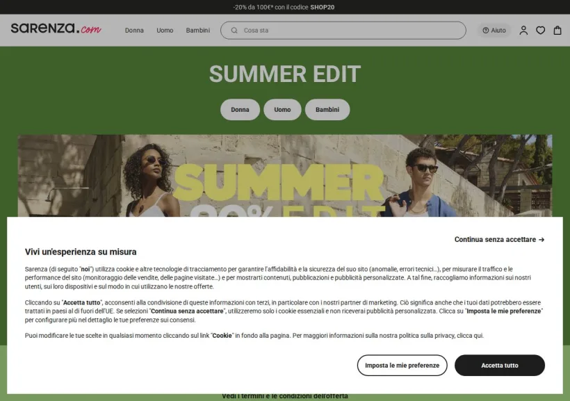 Schermata della pagina offerta di Sarenza