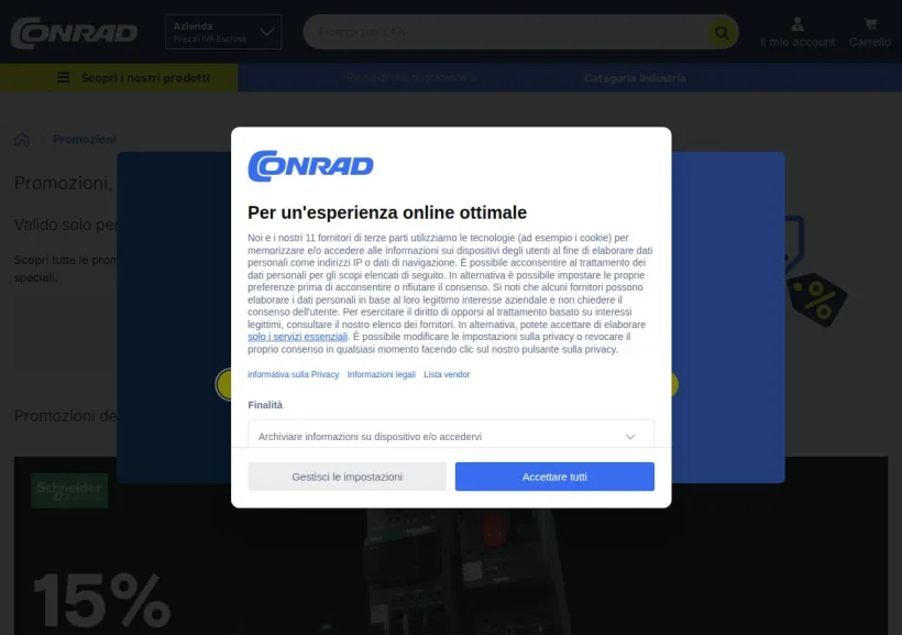 Schermata della pagina offerta di Conrad