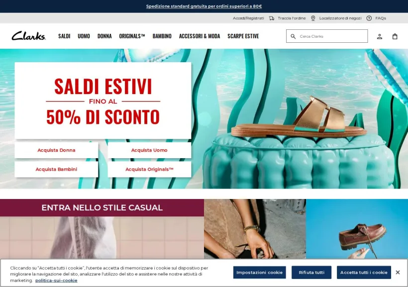 Schermata della pagina offerta di Clarks