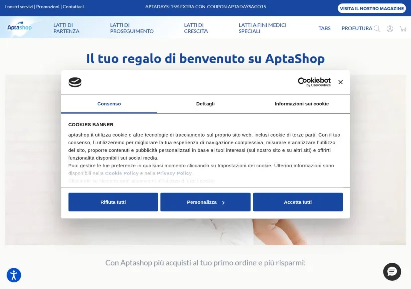 Schermata della pagina offerta di Apta Shop