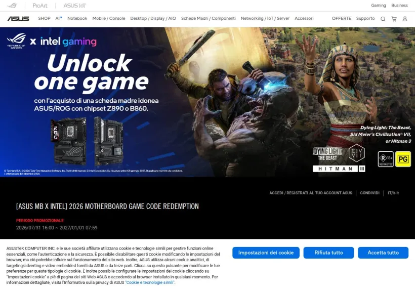 Schermata della pagina offerta di Asus